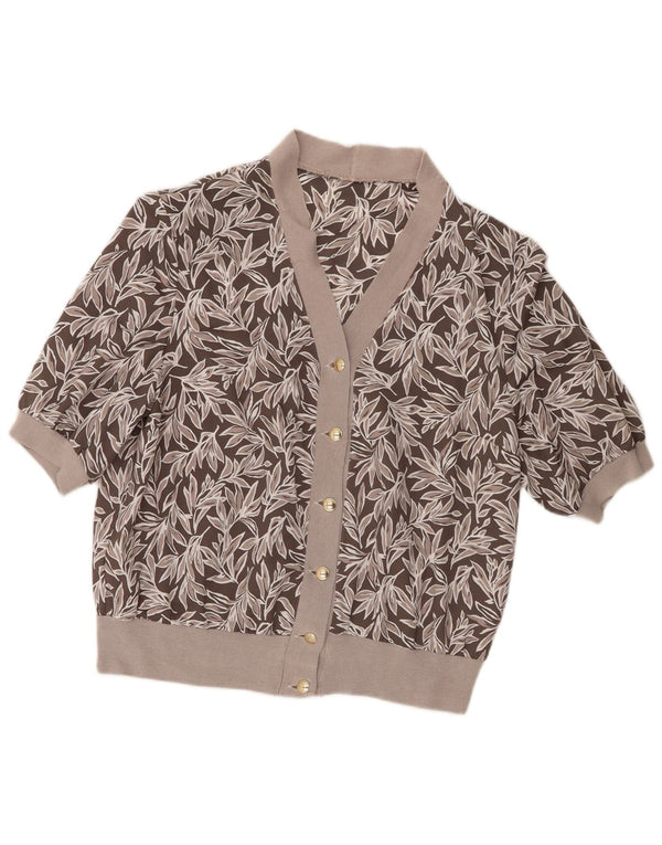 vintage Femmes Chemise à manches courtes Blouse UK 18 XL Gris Floral Polyester