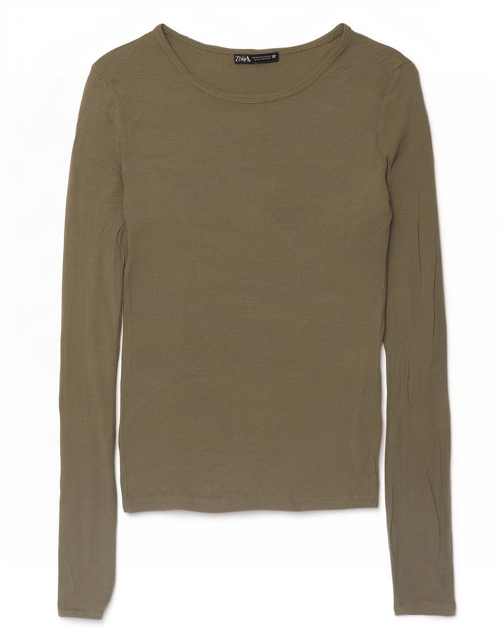 Zara Haut à manches longues pour femme UK 12 Kaki moyen