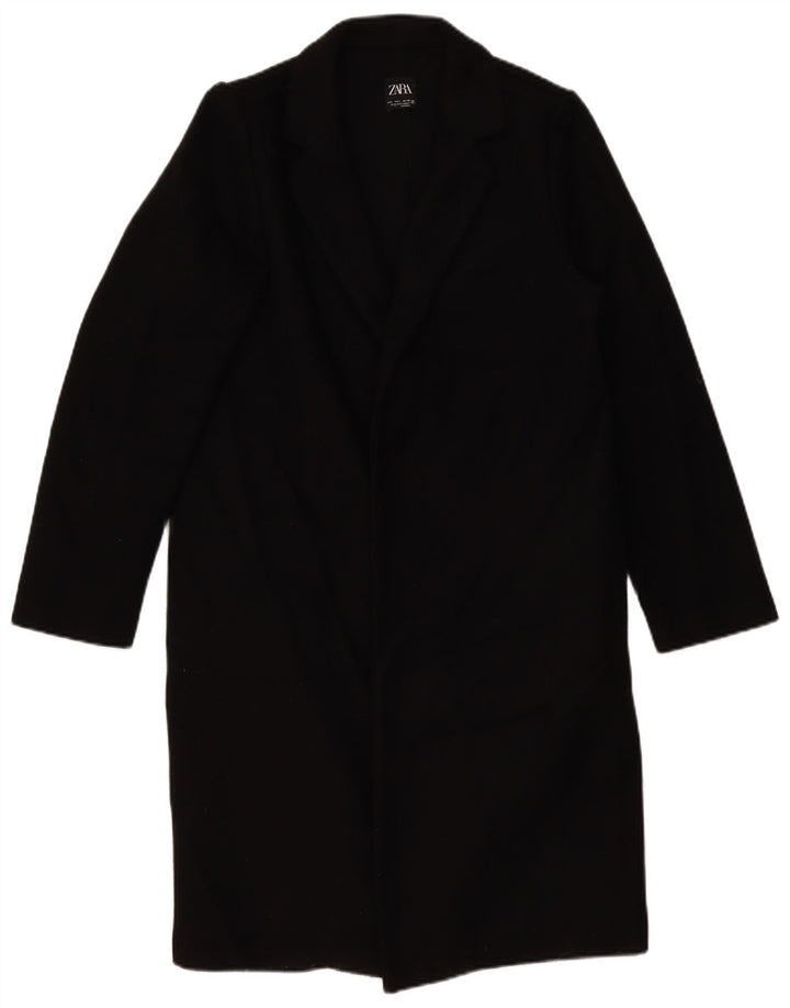 Zara Womens Open Overcoat UK 16 Large Noir Polyester
