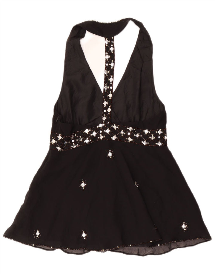 Oasis Haut dos nu pour femme UK 12 Soie noire moyenne