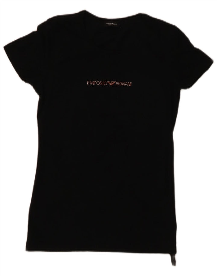 EMPORIO ARMANI T-shirt graphique pour femme UK 8 petit coton noir