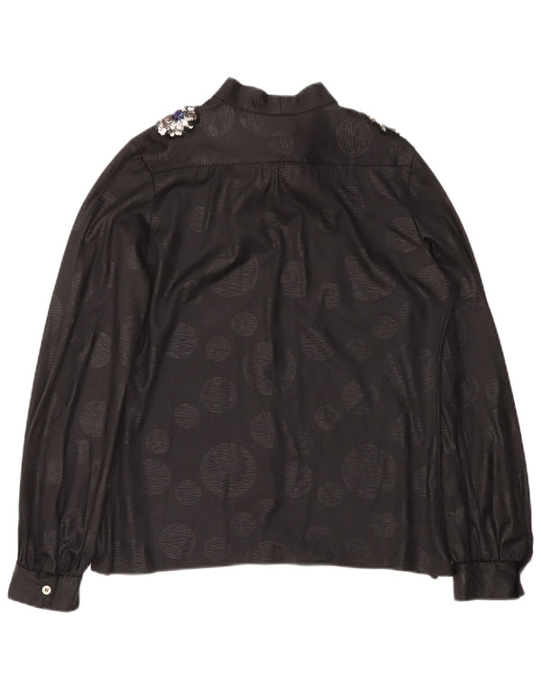 vintage Femme Front Tie Shirt Blouse IT 46 Grand Noir À Pois