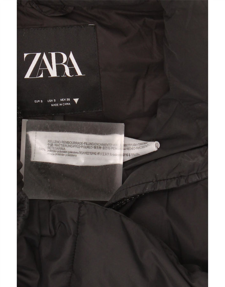Zara Gilet rembourré surdimensionné à capuche pour femme UK 10 Small Noir Polyester