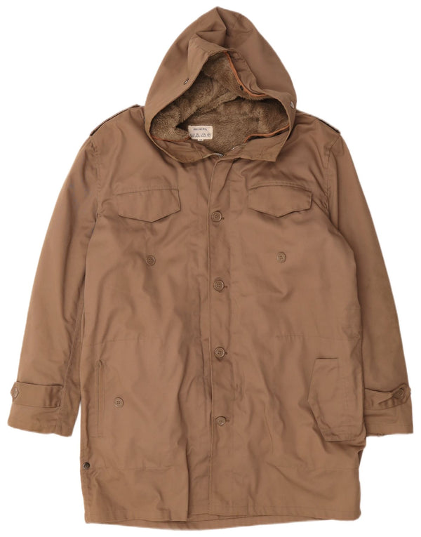 vintage Mens Militaire À Capuchon Sherpa Parka Veste IT 56 3XL Acrylique Marron