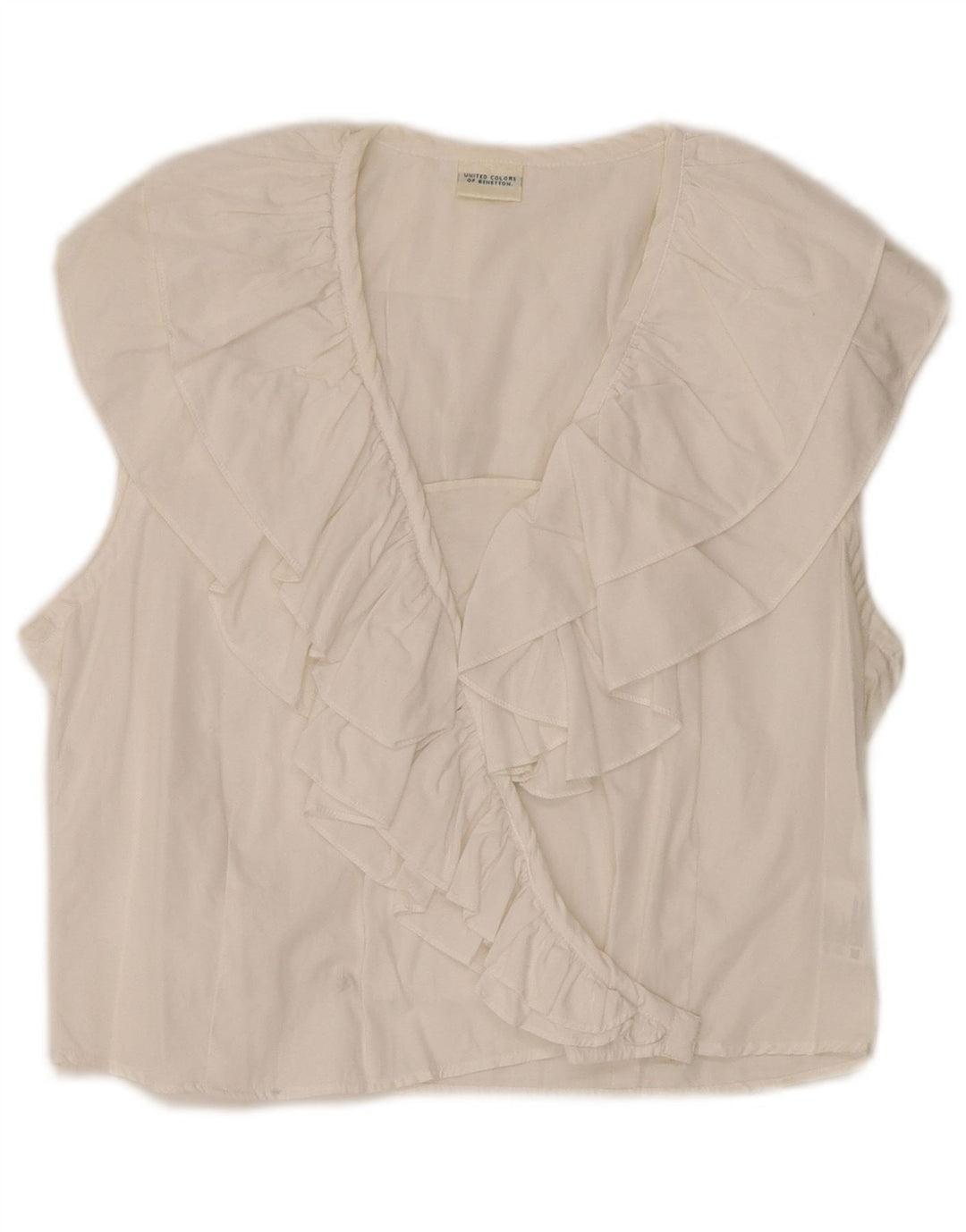 Benetton Femme Blouse Sans Manches Top IT 44 Moyen Blanc Cassé Coton