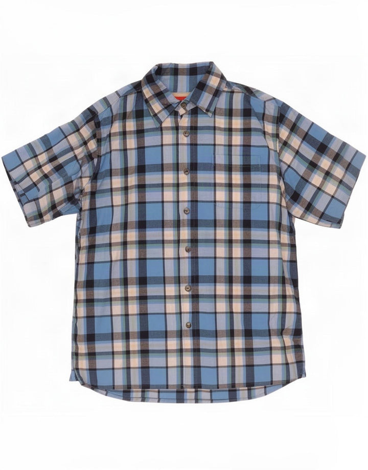 Wrangler Chemise à manches courtes pour homme en coton à carreaux bleu moyen