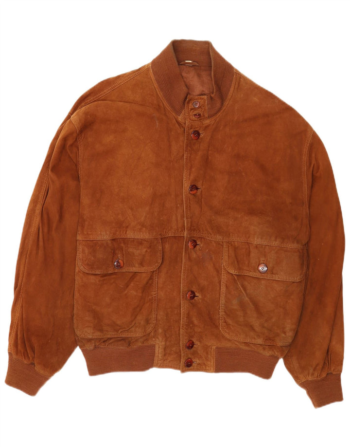 vintage Mens Suede Bomber Jacket EU 50 Grand Cuir Brun