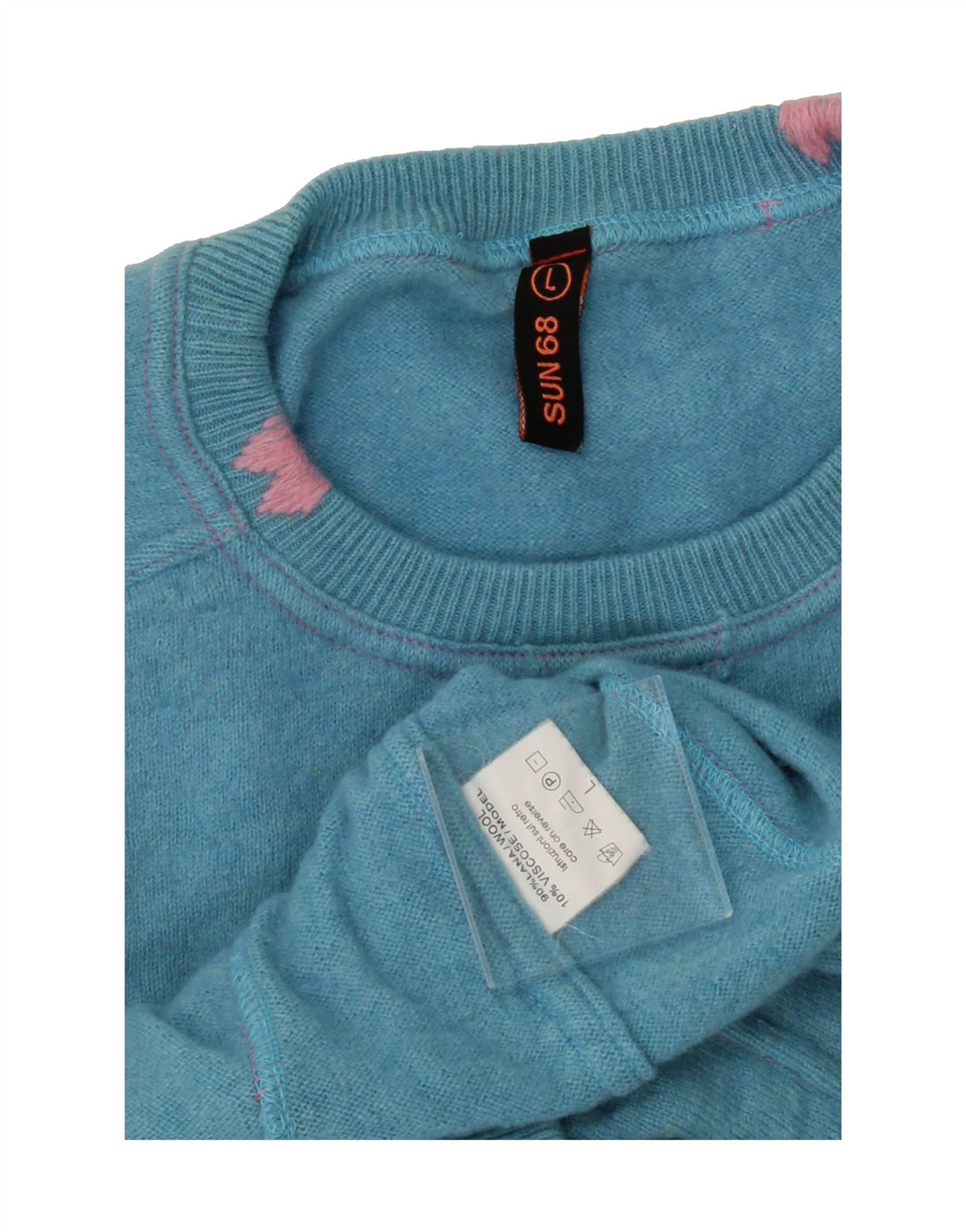 SUN68 Womens Crew Neck Jumper Sweater UK 16 Large Blue Wool Vintage Sun68 and Second-Hand Sun68 from Messina Hembry 