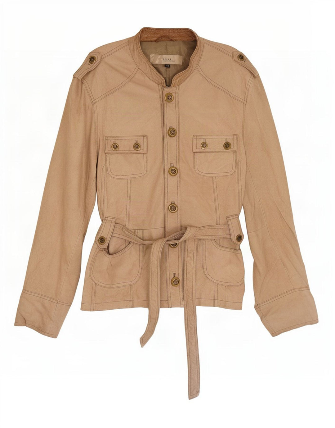 veste en cuir militaire femme vintage IT 48 XL Beige