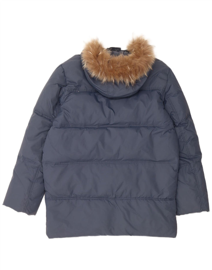 VINTAGE Manteau rembourré à capuche coupe ample pour homme UK 36 Petit nylon bleu