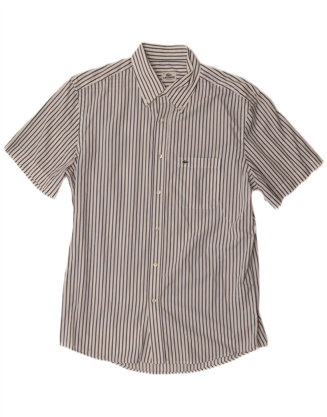 Lacoste Chemise coupe régulière à manches courtes pour homme Taille 42 Grandes rayures blanches