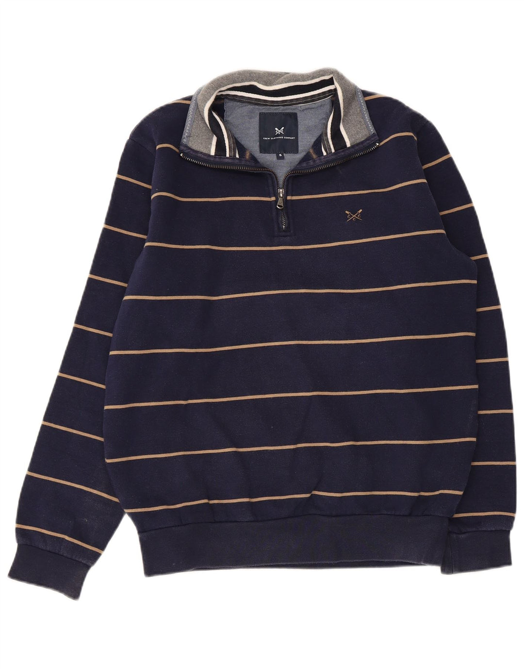 CREW CLOTHING Sweat-shirt à col zippé pour homme Petit rayé bleu marine