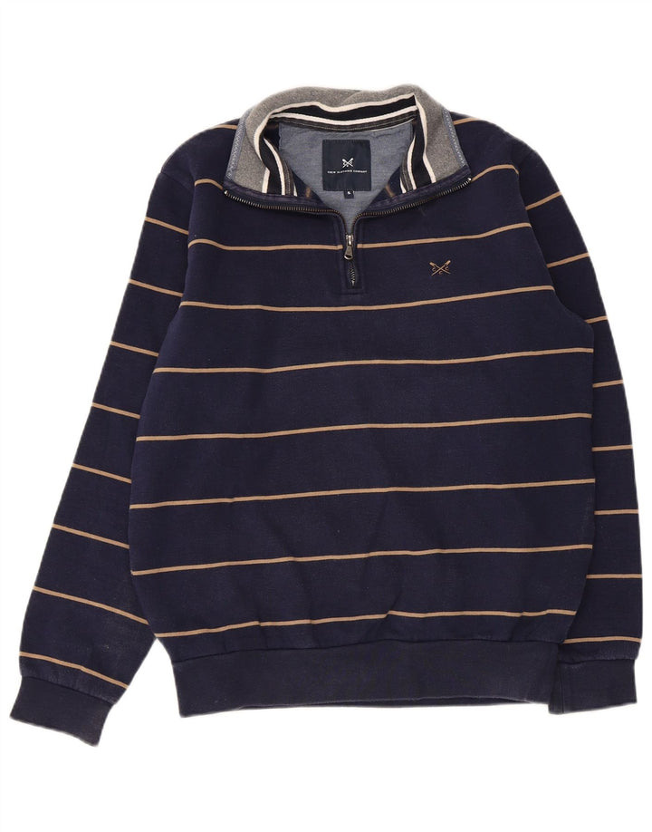 CREW CLOTHING Sweat-shirt à col zippé pour homme Petit rayé bleu marine