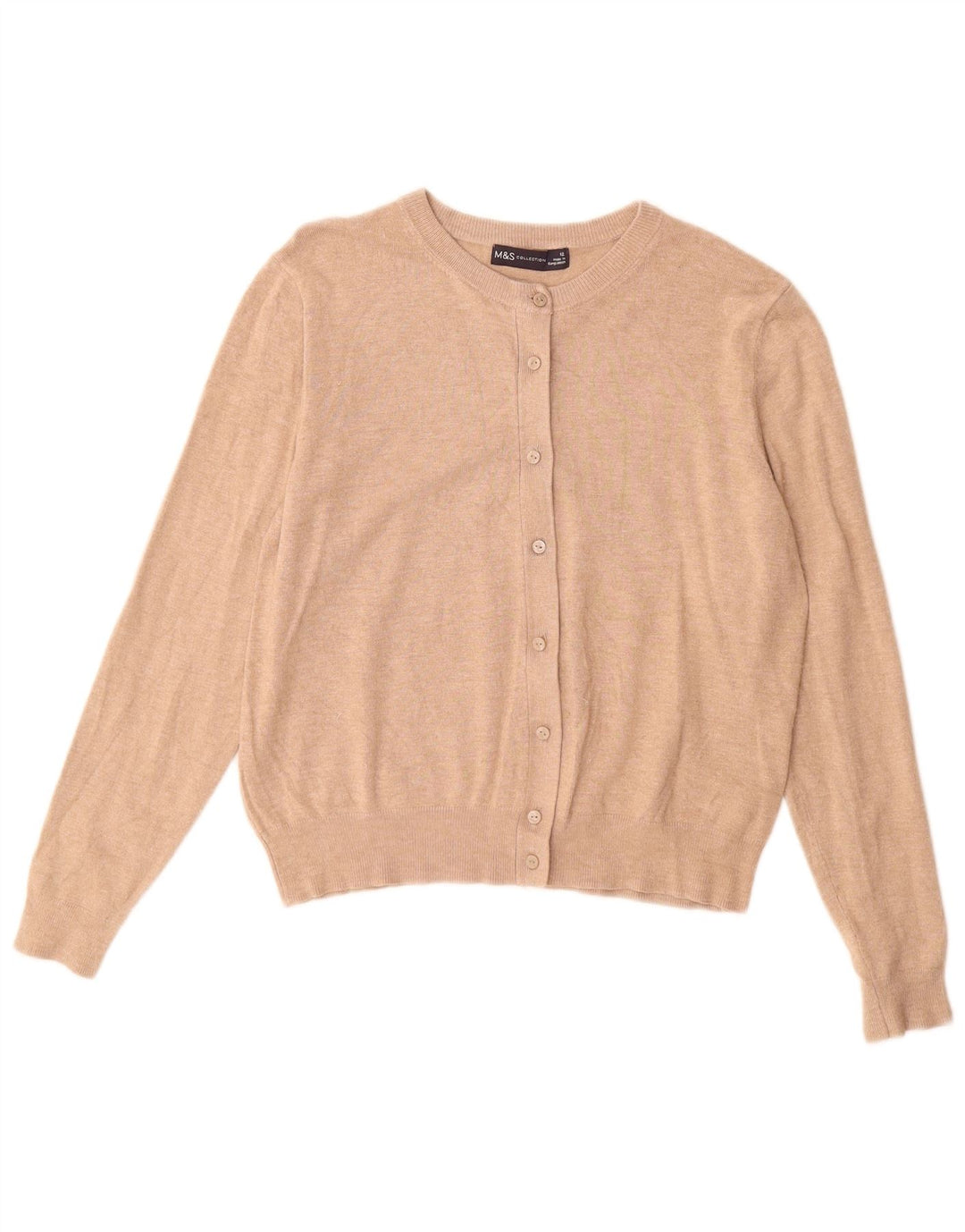 MARKS & SPENCER Pull Cardigan Femme UK 12 Viscose Beige Moyen