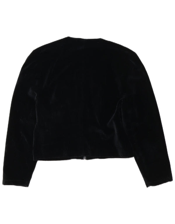 vintage Womens Crop Velvet Blazer Veste UK 14 Moyen Noir Coton