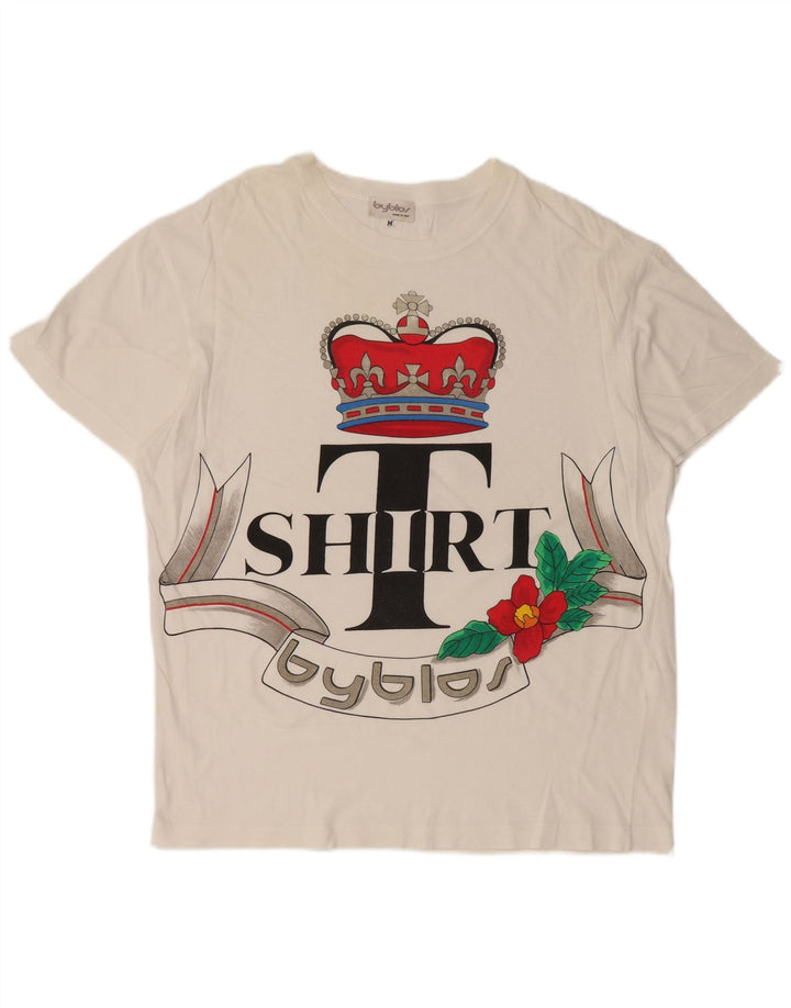 Byblos T-shirt graphique pour femme UK 14 Blanc moyen