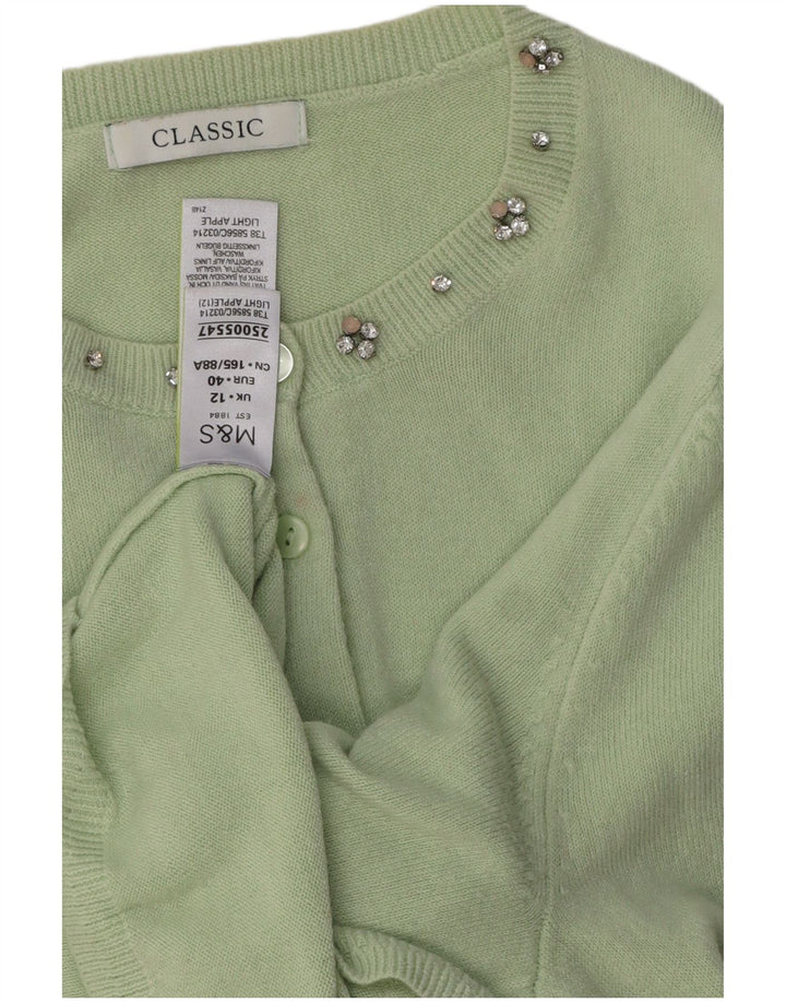 MARKS & SPENCER Pull cardigan classique pour femme UK 12 Acrylique vert moyen