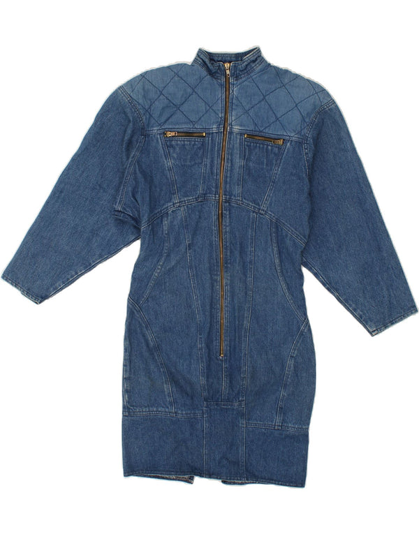 VINTAGE Robe en denim à manches longues pour femmes UK 8 Petit Bleu
