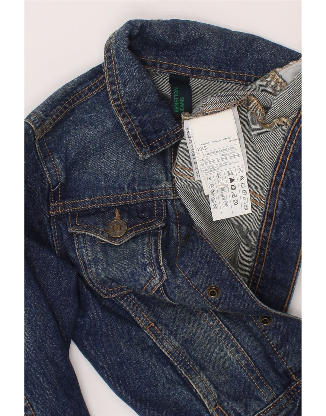 Benetton Veste en Jean Garçon 3-4 Ans 2XS Bleu Coton