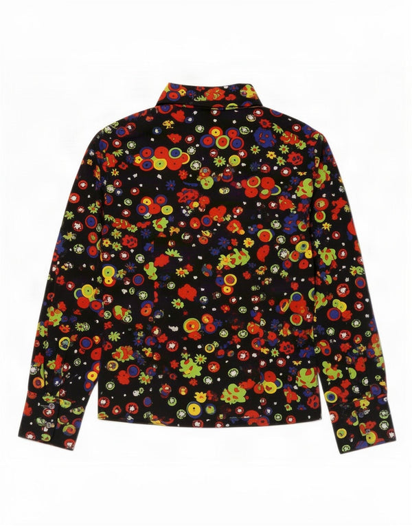 vintage Femmes Manches Longues Pull Chemise UK 10 Petit Noir Floral