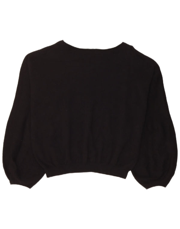 Armani Womens Crop Graphic Sweatshirt Jumper UK 18 XL Coton Noir