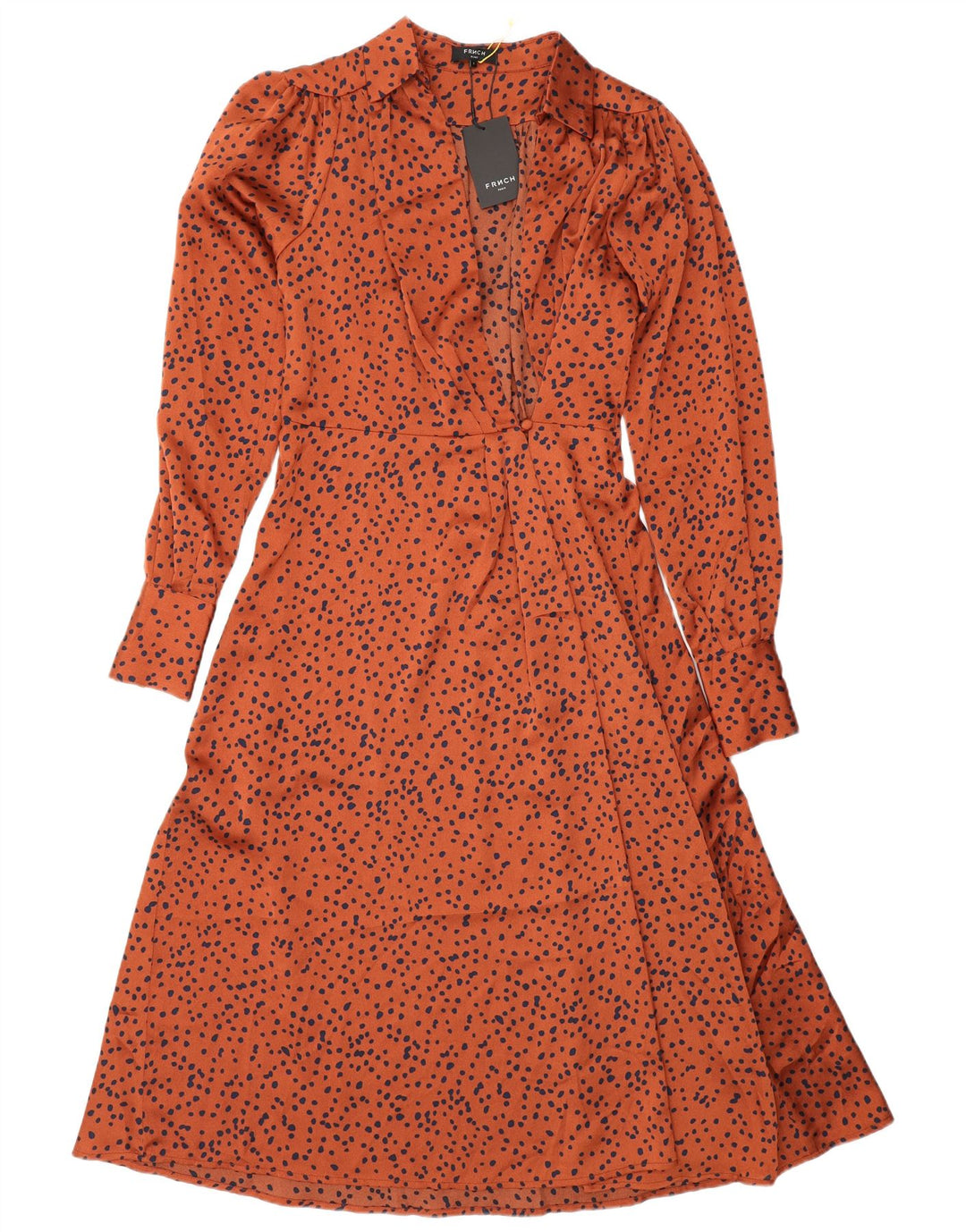 FRNCH Robe longue à manches longues pour femme UK 40 Petit polyester à pois orange