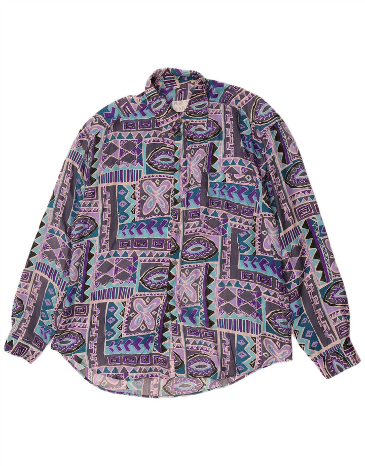 vintage Chemise Homme Taille 41/42 Grande Soie Géométrique Multicolore