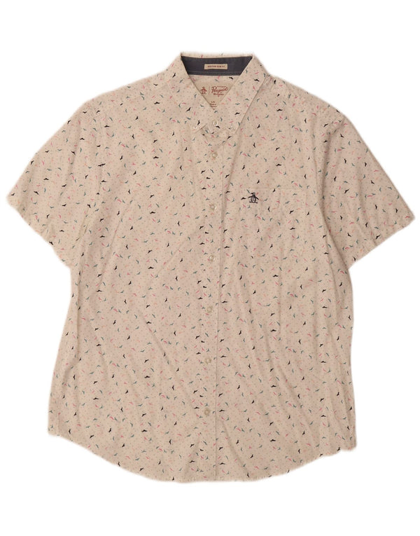 Penguin Chemise Slim à Manches Courtes Heritage Homme Blanc à Pois Large