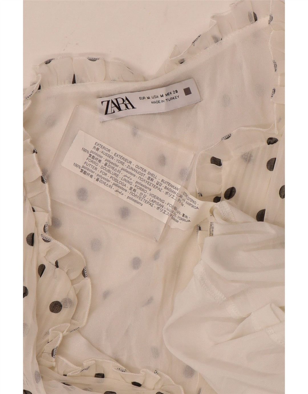 ZARA Robe trapèze à manches longues pour femme UK 44 Polyester à pois blanc moyen