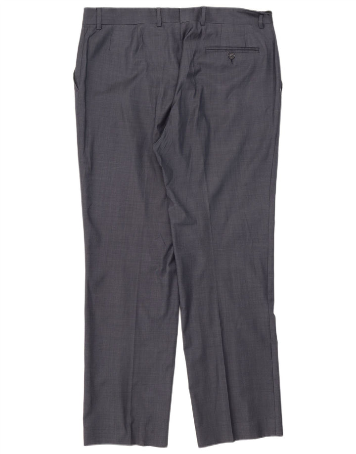 Zara Pantalon De Costume Droit Homme W44 L31 Bleu Marine Laine