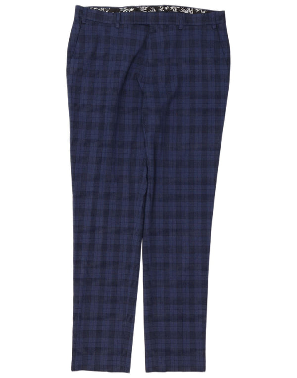 Marks & Spencer Pantalon de costume skinny pour homme W36 L33 Bleu marine à carreaux Polyester