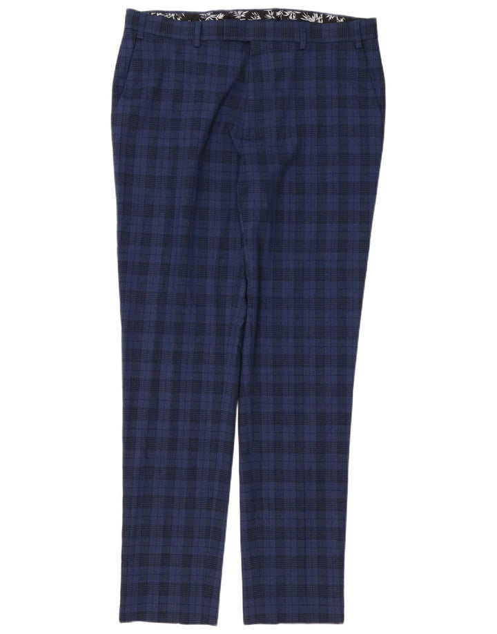 Marks & Spencer Pantalon de costume skinny pour homme W36 L33 Bleu marine à carreaux Polyester