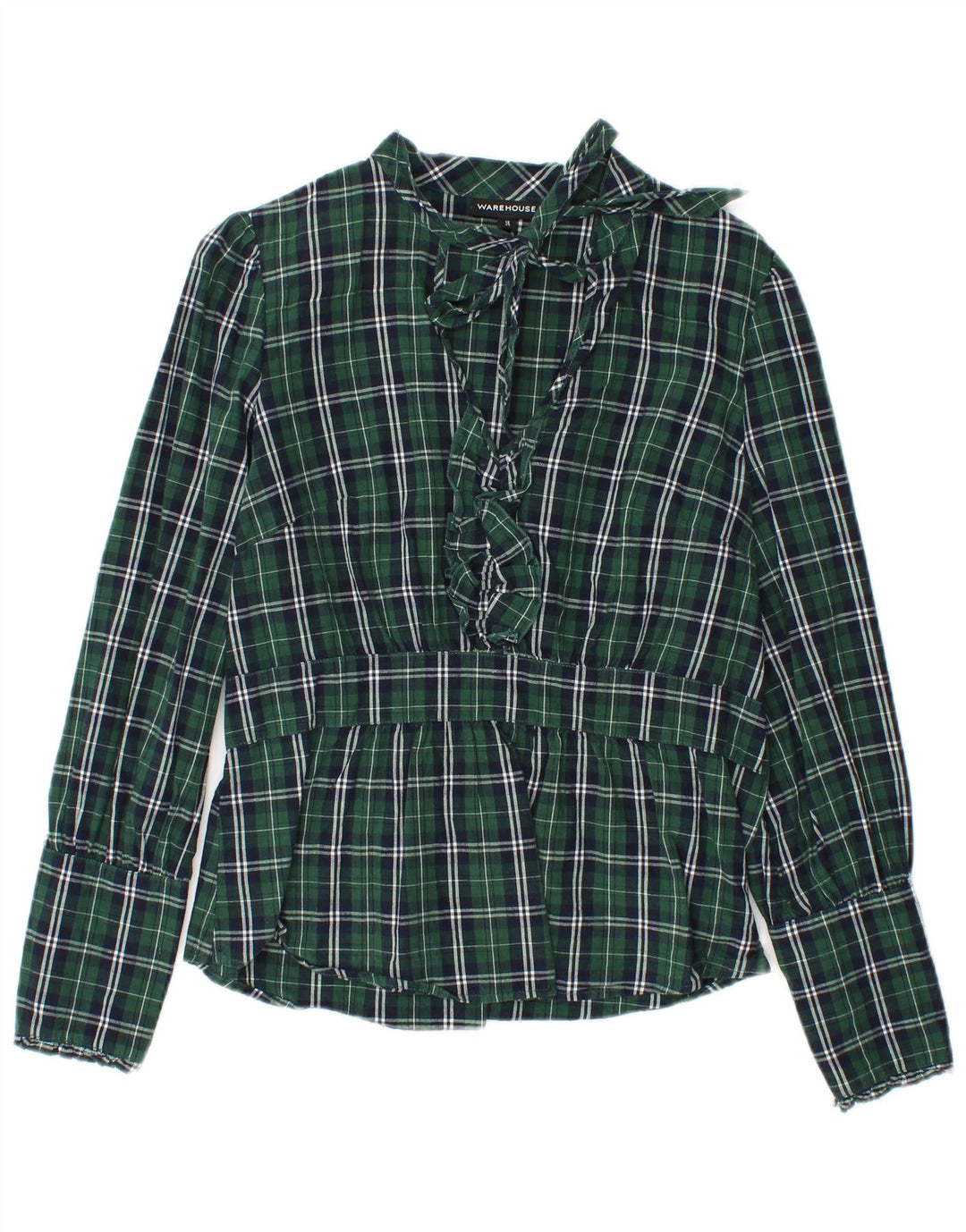 WAREHOUSE Chemisier à manches longues pour femme UK 12 à carreaux vert moyen
