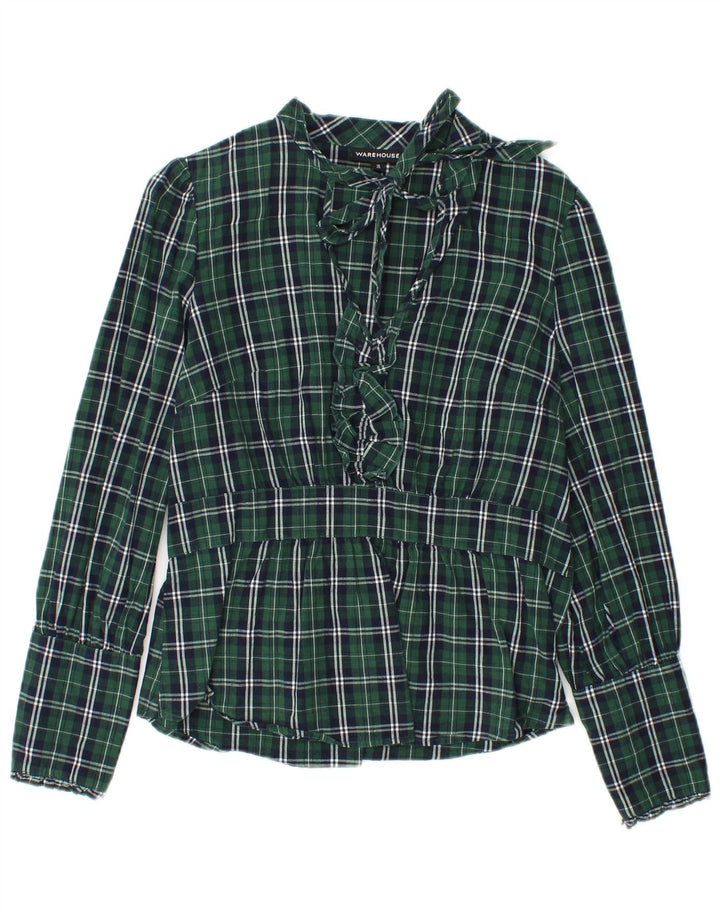 WAREHOUSE Chemisier à manches longues pour femme UK 12 à carreaux vert moyen