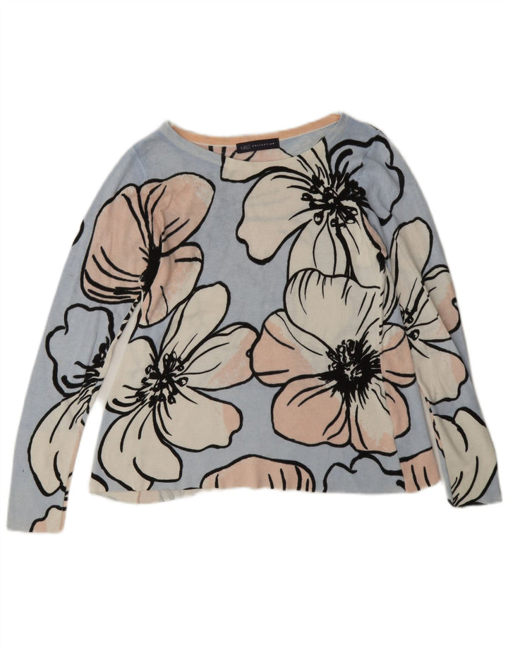 Marks & Spencer Blouse Top UK 8 Small Bleu Floral Coton Femme