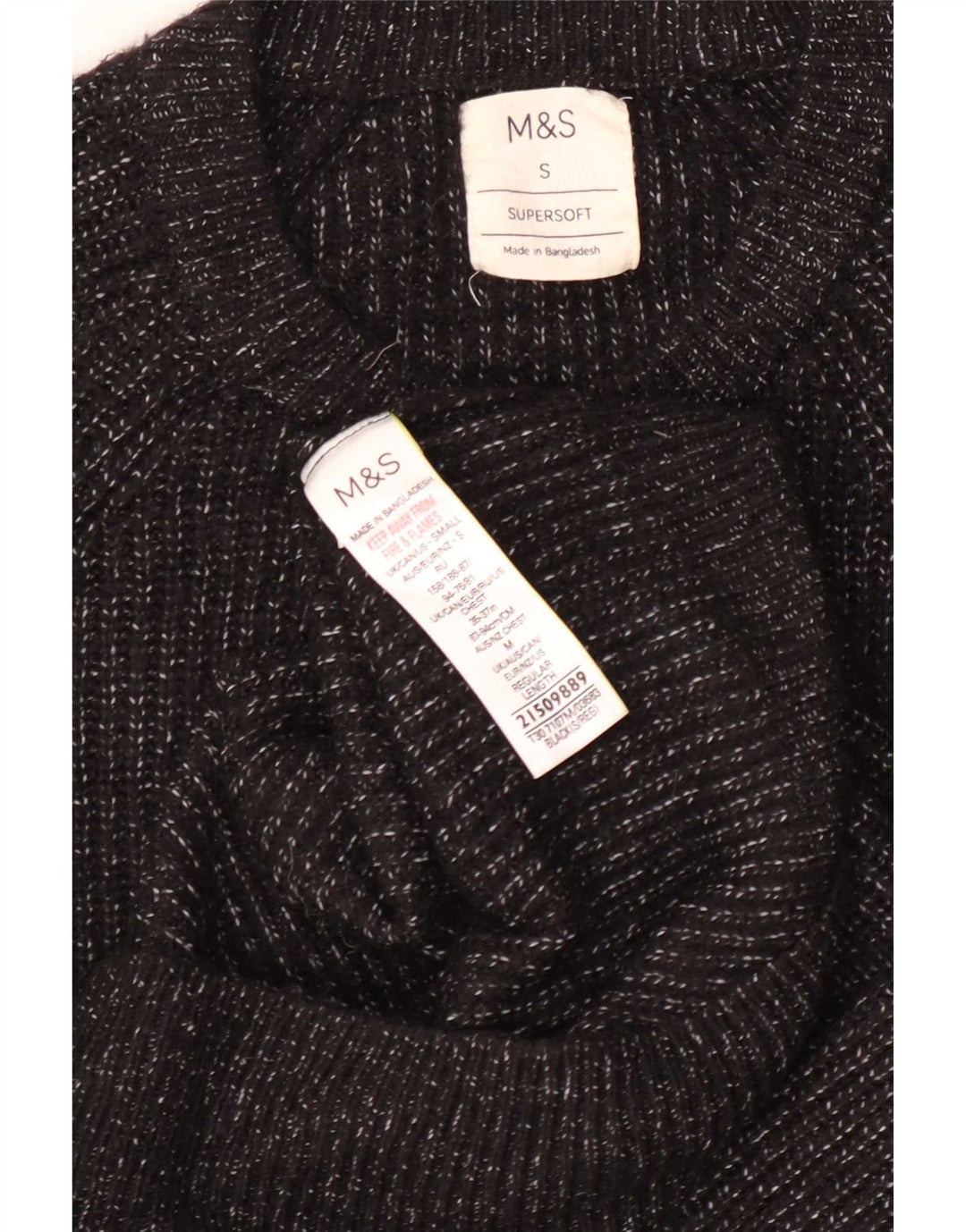 Marks & Spencer Pull à col rond pour homme en polyamide moucheté noir petit