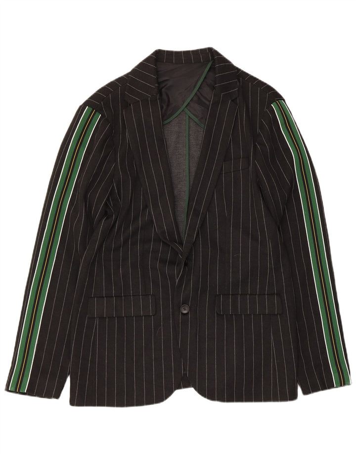 Zara Veste Blazer 2 Boutons Homme UK 40 Grand Polyester Rayé Noir