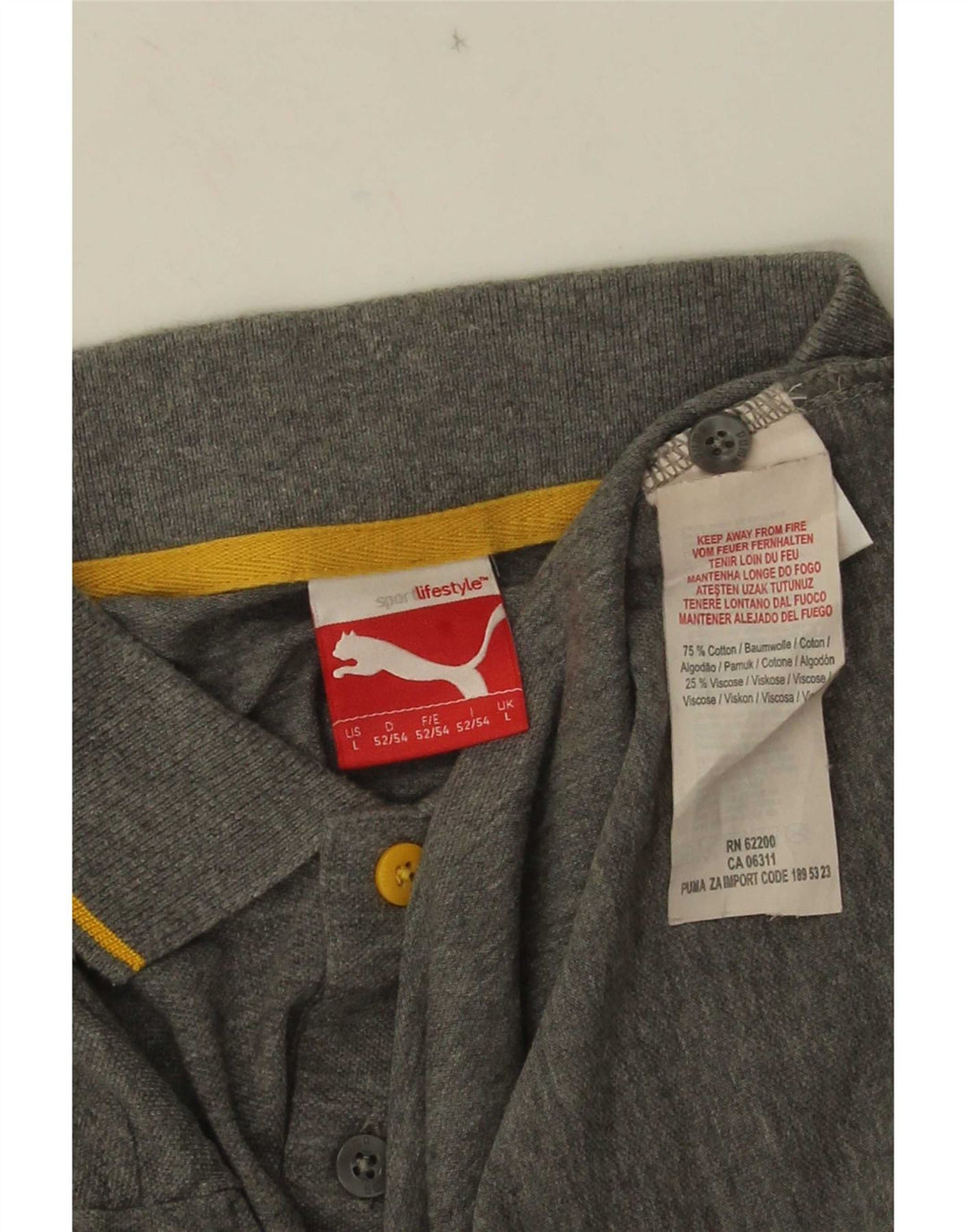 Puma Polo Homme Large Gris Rayé Coton