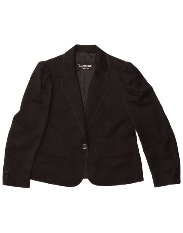 VINTAGE Veste Blazer 1 Bouton Femme IT 42 Laine Noir Moyen
