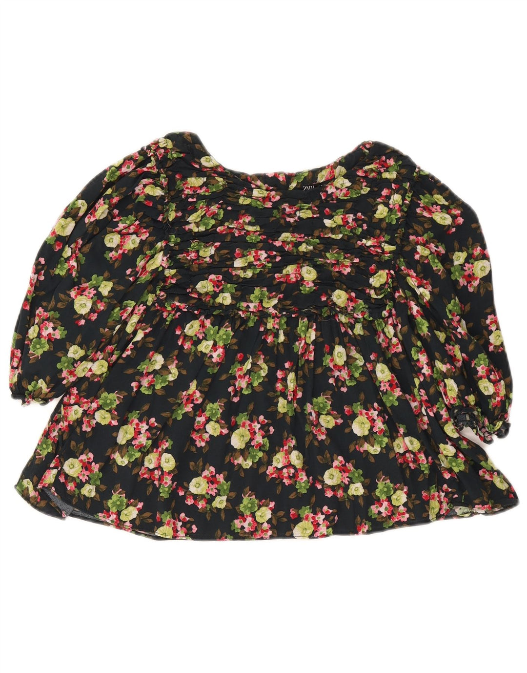 Zara Womens Crop Blouse Top UK 12 Moyen Noir Floral