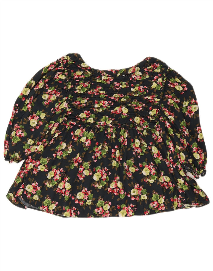 Zara Womens Crop Blouse Top UK 12 Moyen Noir Floral
