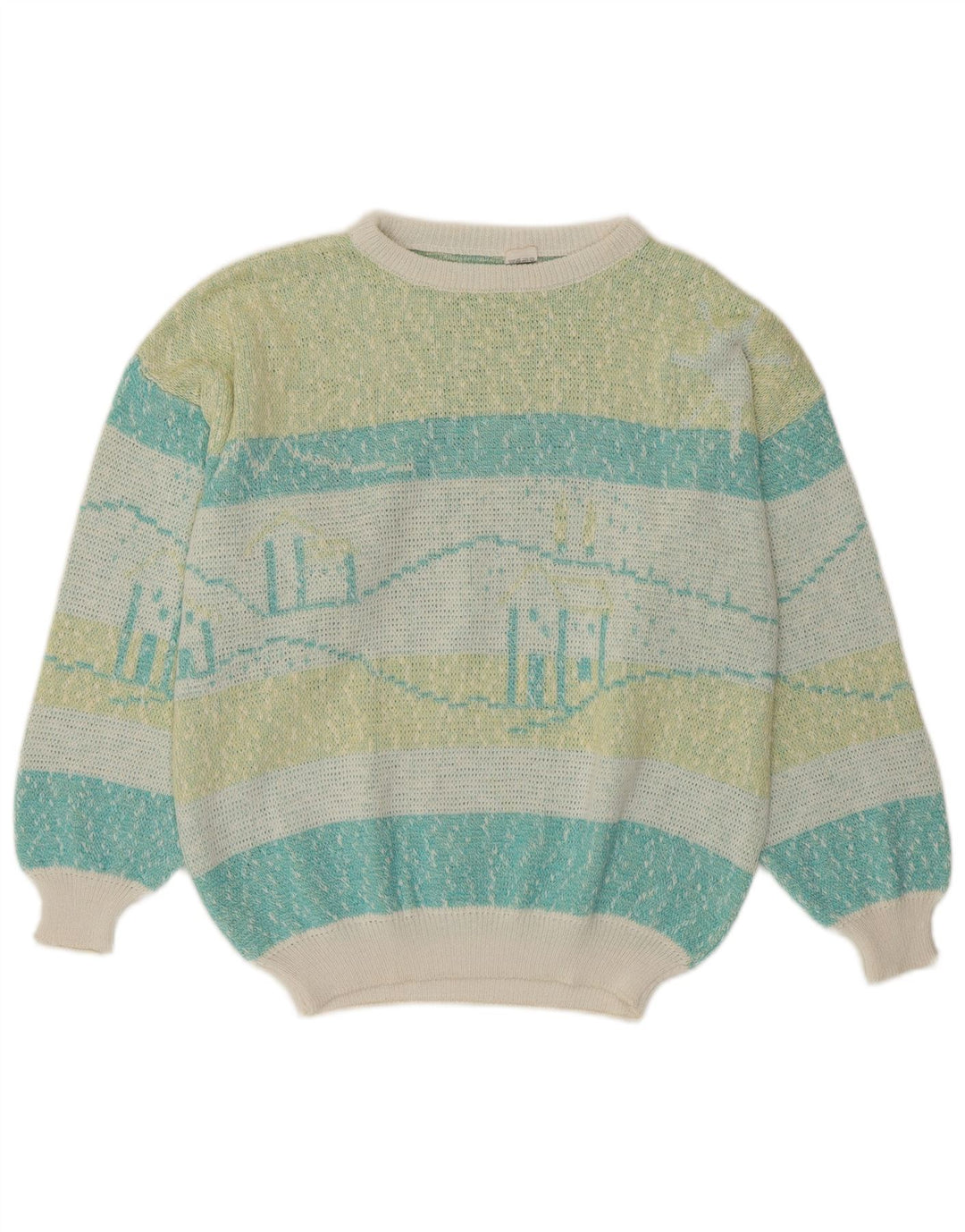 VINTAGE Femme Col Bateau Pull Pull UK 16 Grand Rayé Multicolore