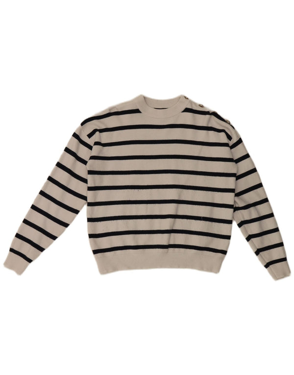 Marks & Spencer Pull ras du cou pour femme UK 14 Medium Blanc rayé