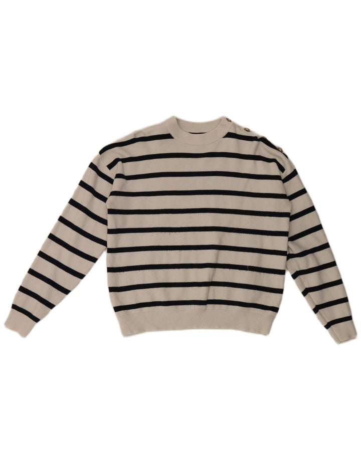 Marks & Spencer Pull ras du cou pour femme UK 14 Medium Blanc rayé