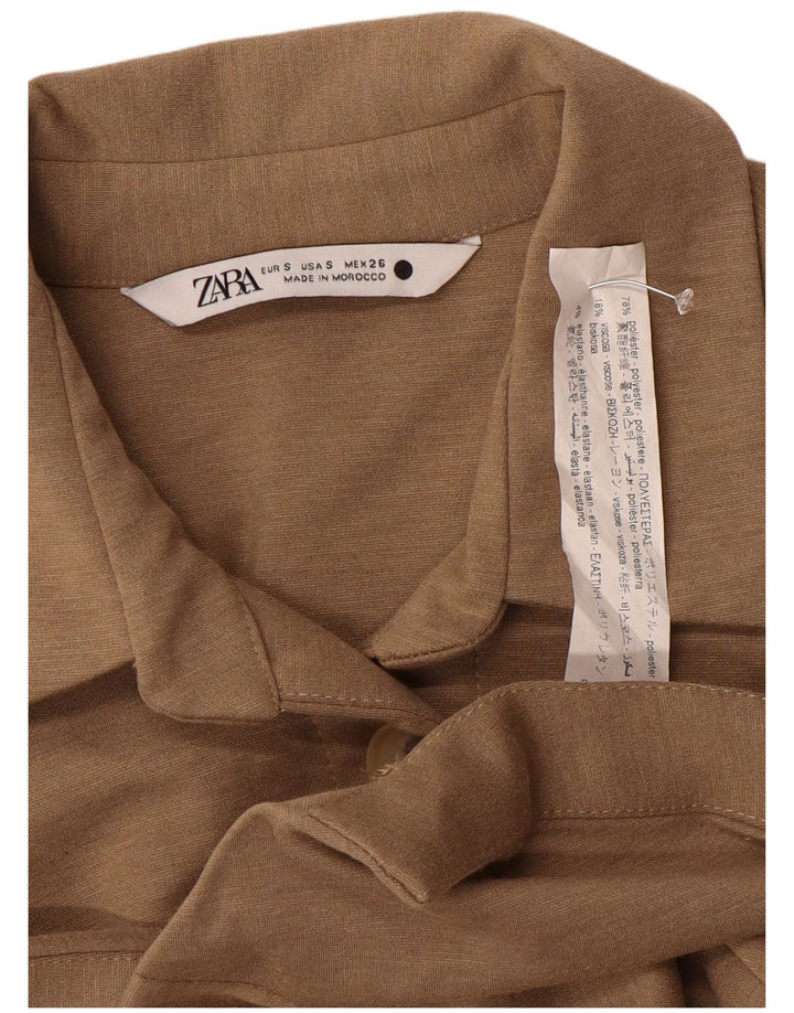 Zara Femme Chemise Chemisier UK 10 Petit Marron Polyester