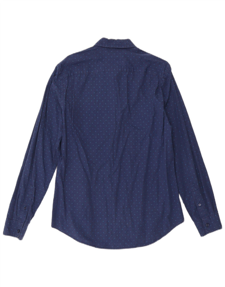 Benetton Chemise Homme Large Bleu Marine Pois Coton