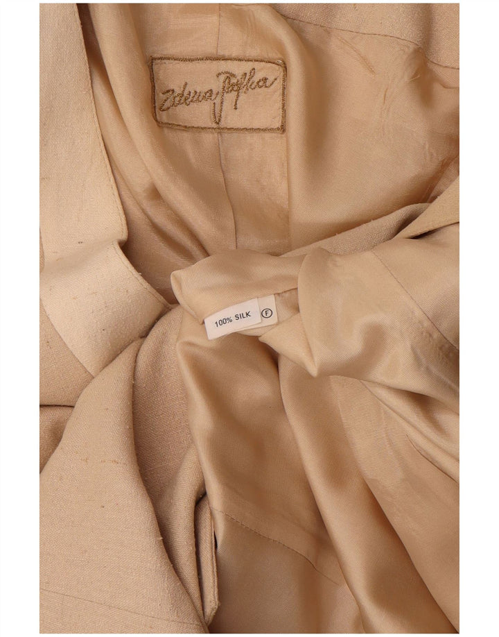 vintage Femme Longline 1 Bouton Blazer Veste UK 10 Petite Soie Beige