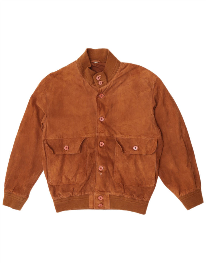vintage Mens Suede Bomber Jacket EU 52 XL Cuir Marron