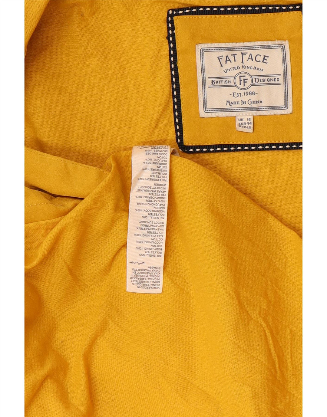 FAT FACE Manteau imperméable surdimensionné à capuche pour femme UK 16 Large Jaune Polyester