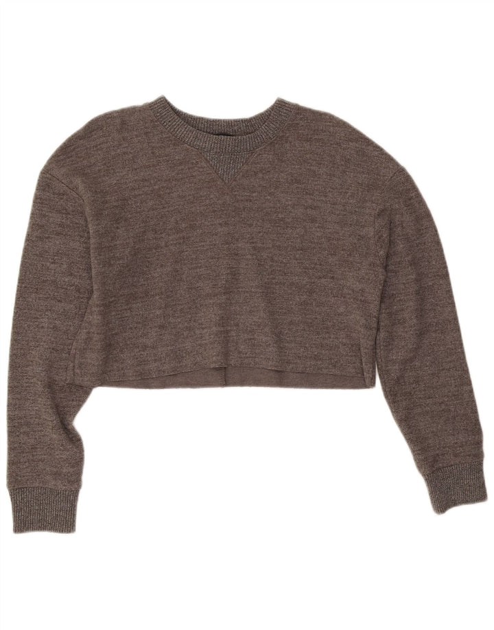 Zara Womens Crop Top Manches Longues UK 10 Petit Gris Moucheté